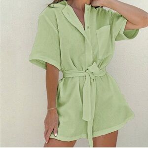 Commense Green Tied Cotton Jumpsuit Sz M NWT